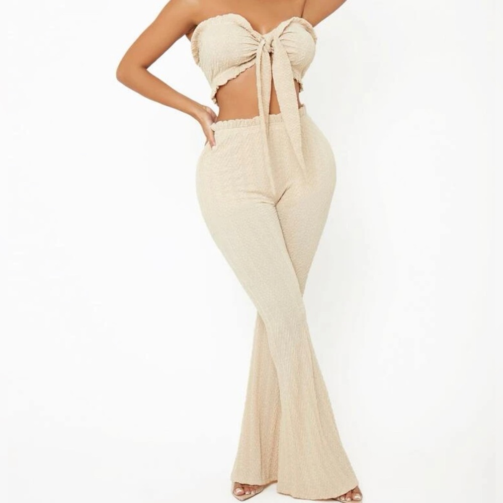 NWOT. SKY Tie Front Frill Trim Tube Top And Pants Set